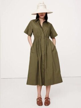 Banana Republic Olive Green Midi Shirt Dress